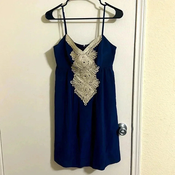 Lilly Pulitzer Women’s Kelsey Silk Short True Navy Blue Sleeveless Dress Sz 4 - Picture 2 of 4